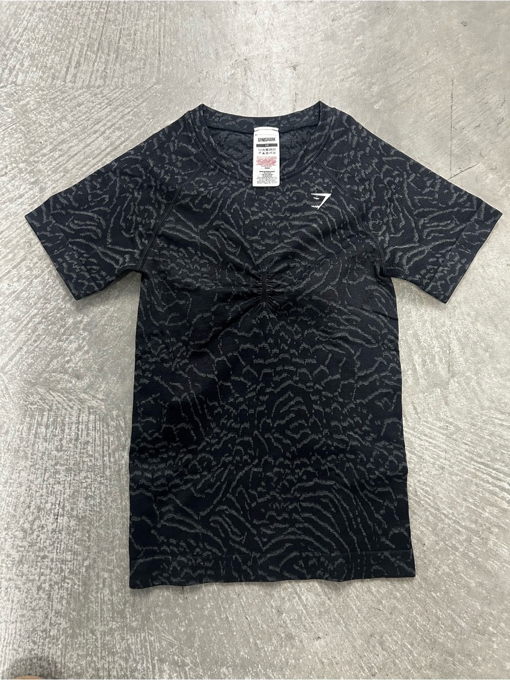 Gymshark Black and Dark Gray Patterned Short Sleeve Tee